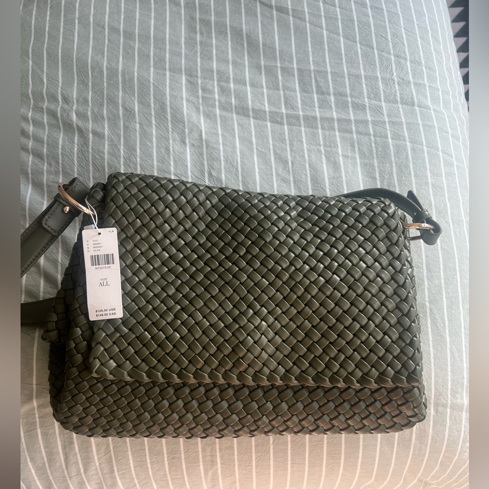 Anthropologie Woven Olive Green Shoulder Bag
